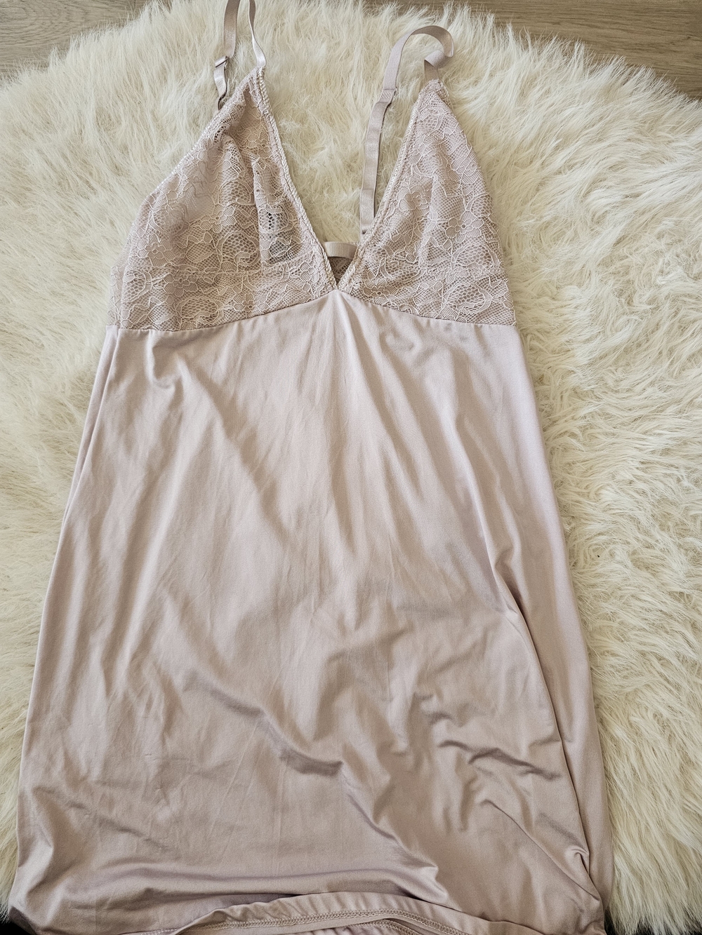 Lace-Trim Chemise Slip in Blush Pink with Adjustable Straps